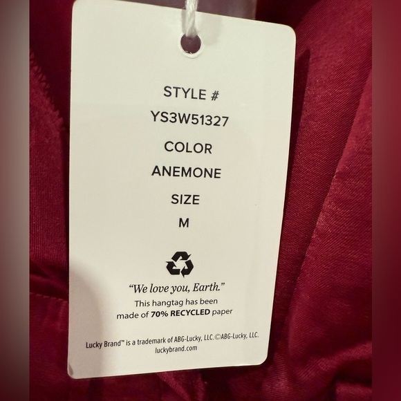 Lucky Brand Satin Feel Long Sleeve Dress Tie Waist Midi Red Burgundy Size Medium - Picture 5 of 7